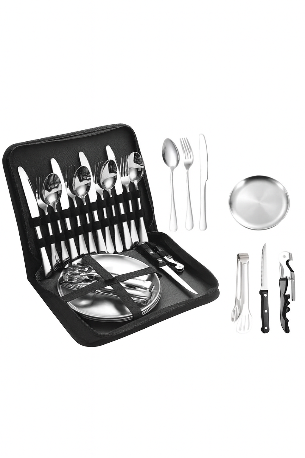 Elegant Stainless Steel Outdoor Tableware Set - 10in1 & 20in1 Options