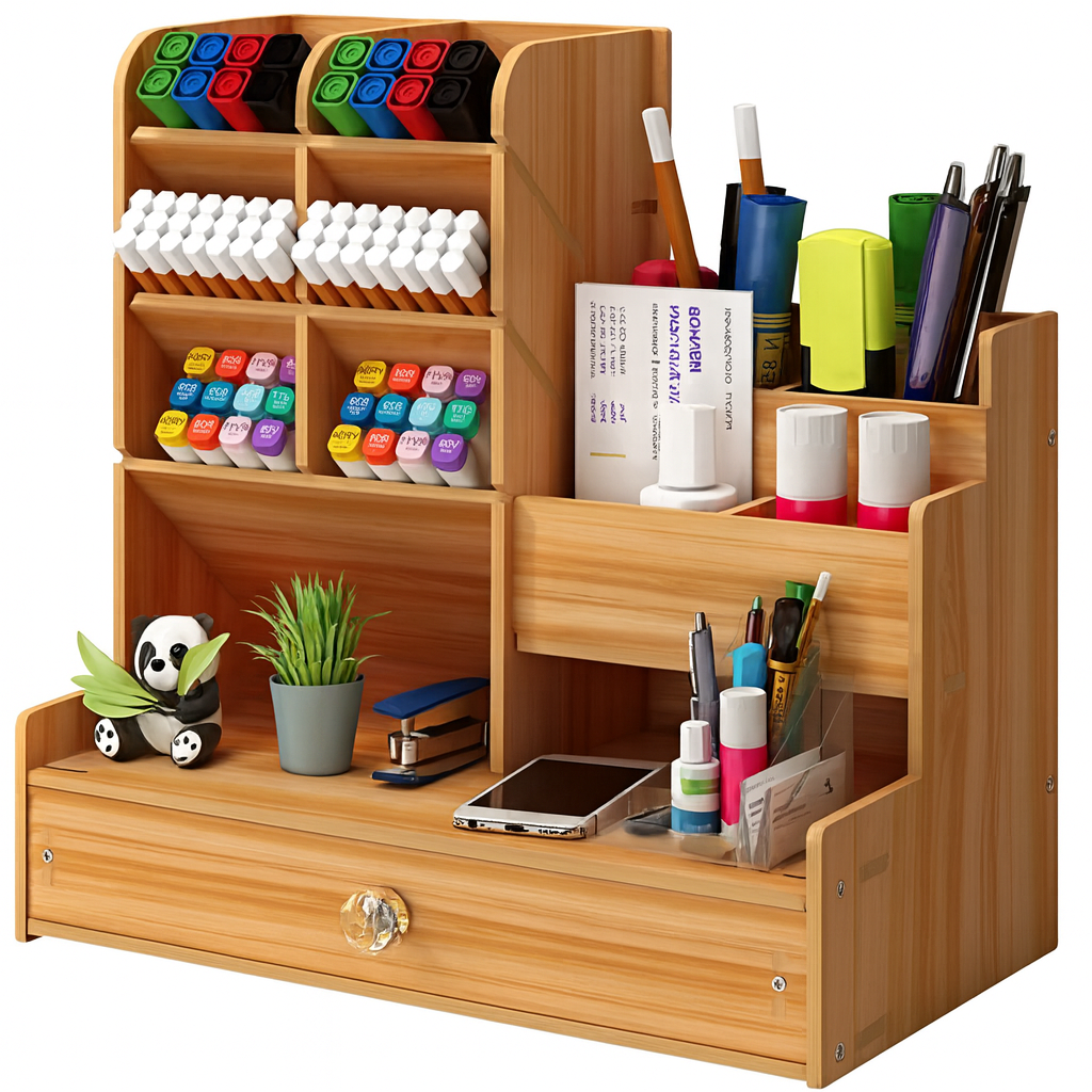 Elegant Wooden Desk Organizer with Drawer for Home & Office