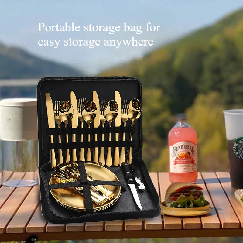 Elegant Stainless Steel Outdoor Tableware Set - 10in1 & 20in1 Options
