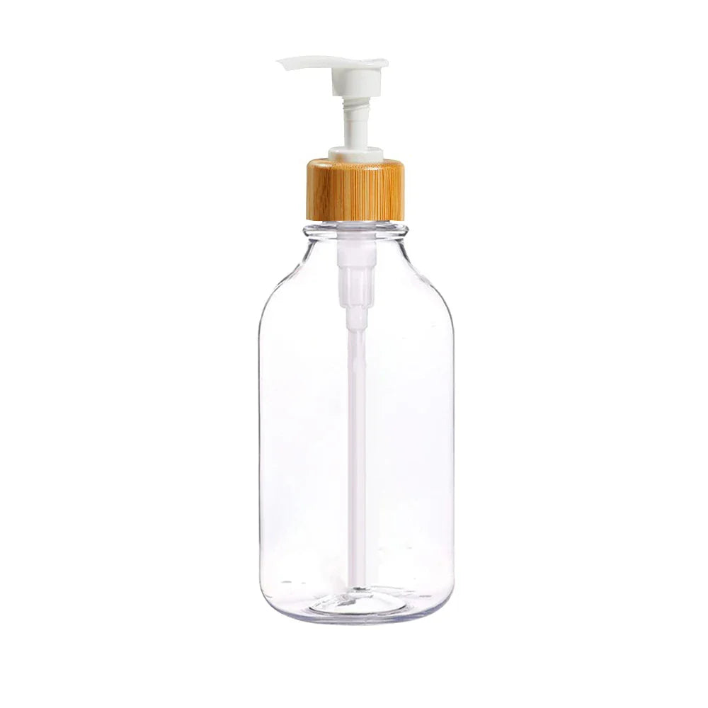 Elegant Amber Soap Dispenser Set with Bamboo Accents