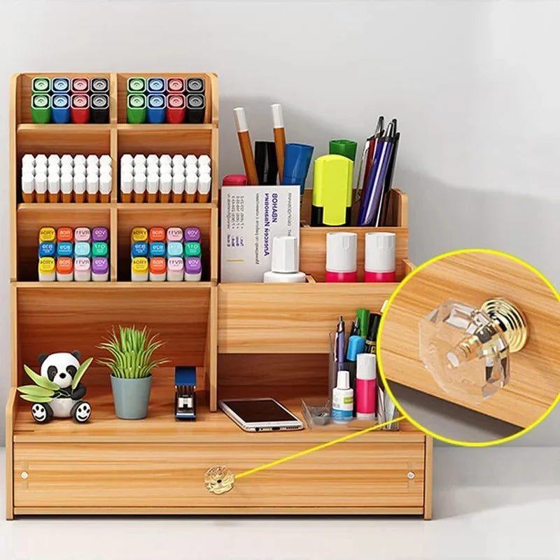 Elegant Wooden Desk Organizer with Drawer for Home & Office