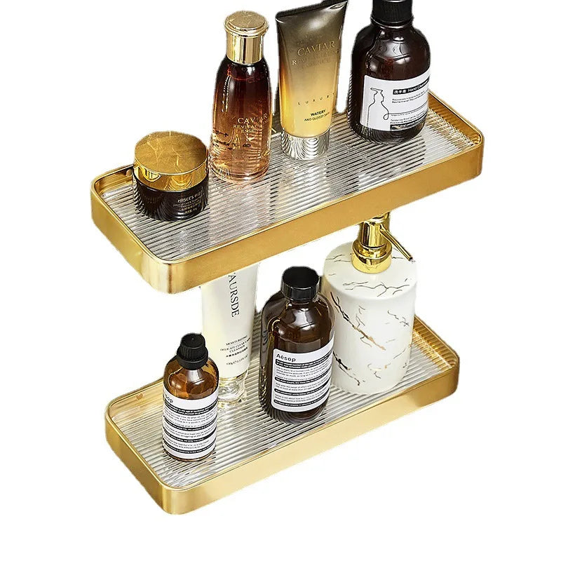 Elegant Brushed Gold Bathroom Shelf – Wall-Mounted Luxury