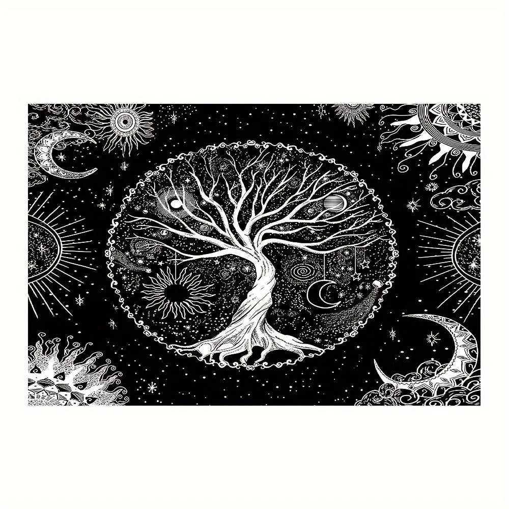 Elegant Bohemian Tapestry - Tree of Life & Celestial Harmony