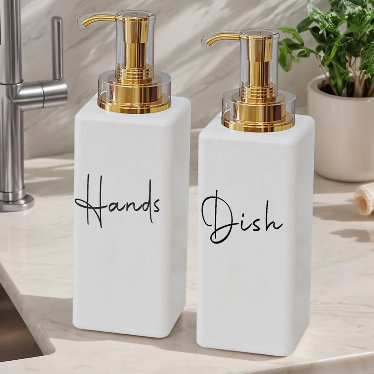 Elegant Square Soap Dispenser Set with Gold Pump