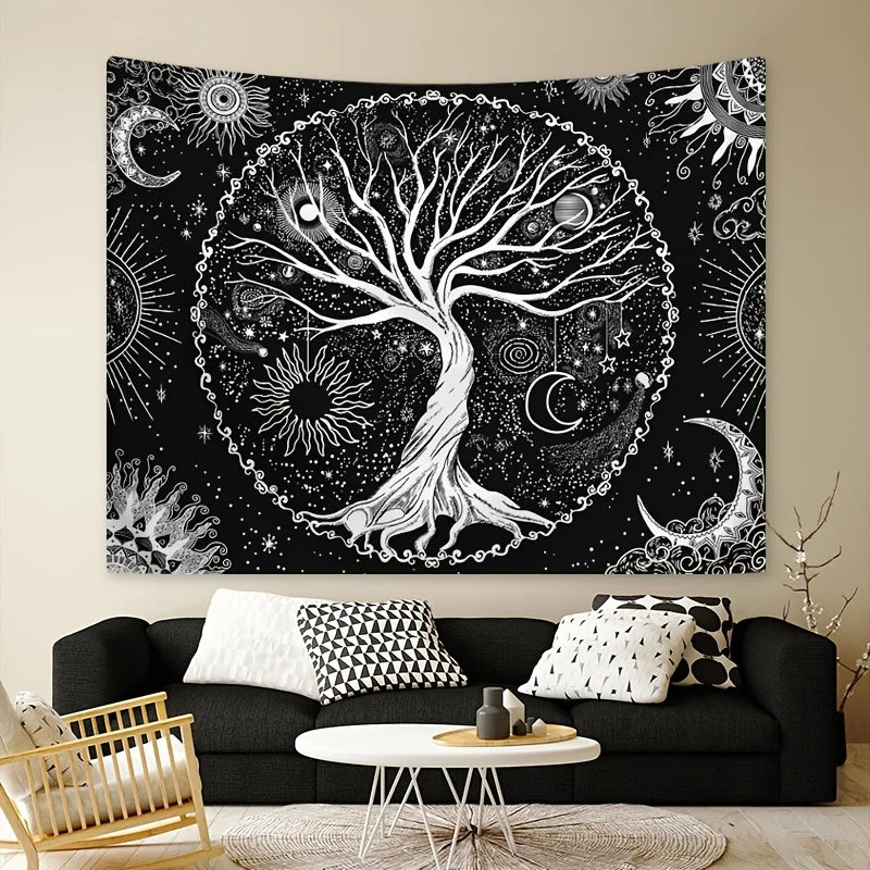 Elegant Bohemian Tapestry - Tree of Life & Celestial Harmony