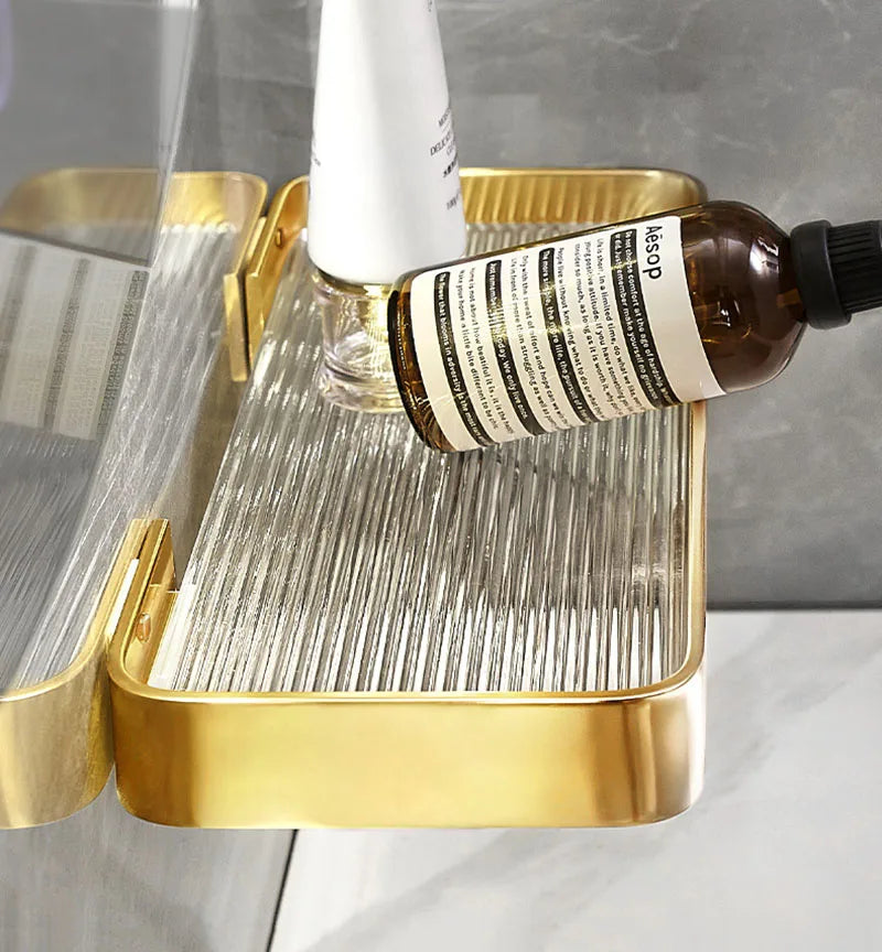 Elegant Brushed Gold Bathroom Shelf – Wall-Mounted Luxury