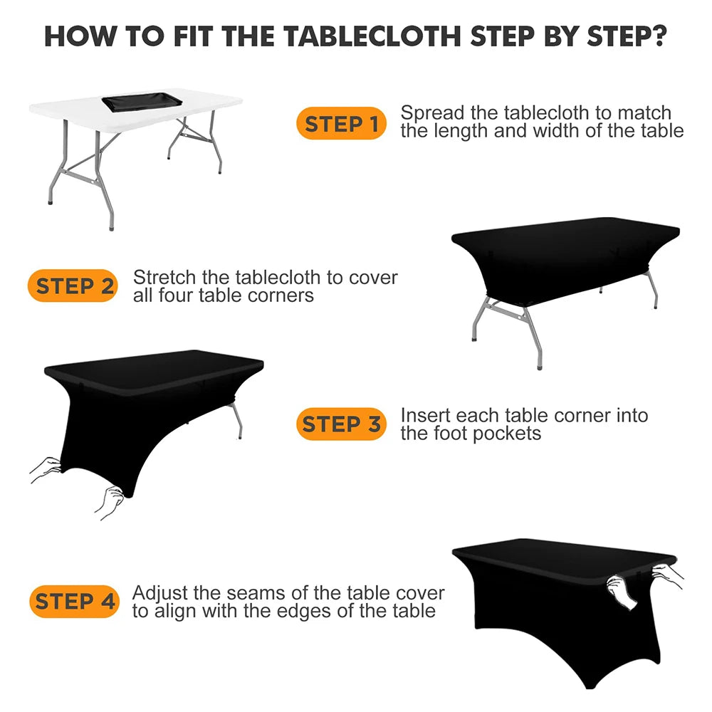 Elegant Black Spandex Table Cover - Wrinkle-Resistant 6ft Fit