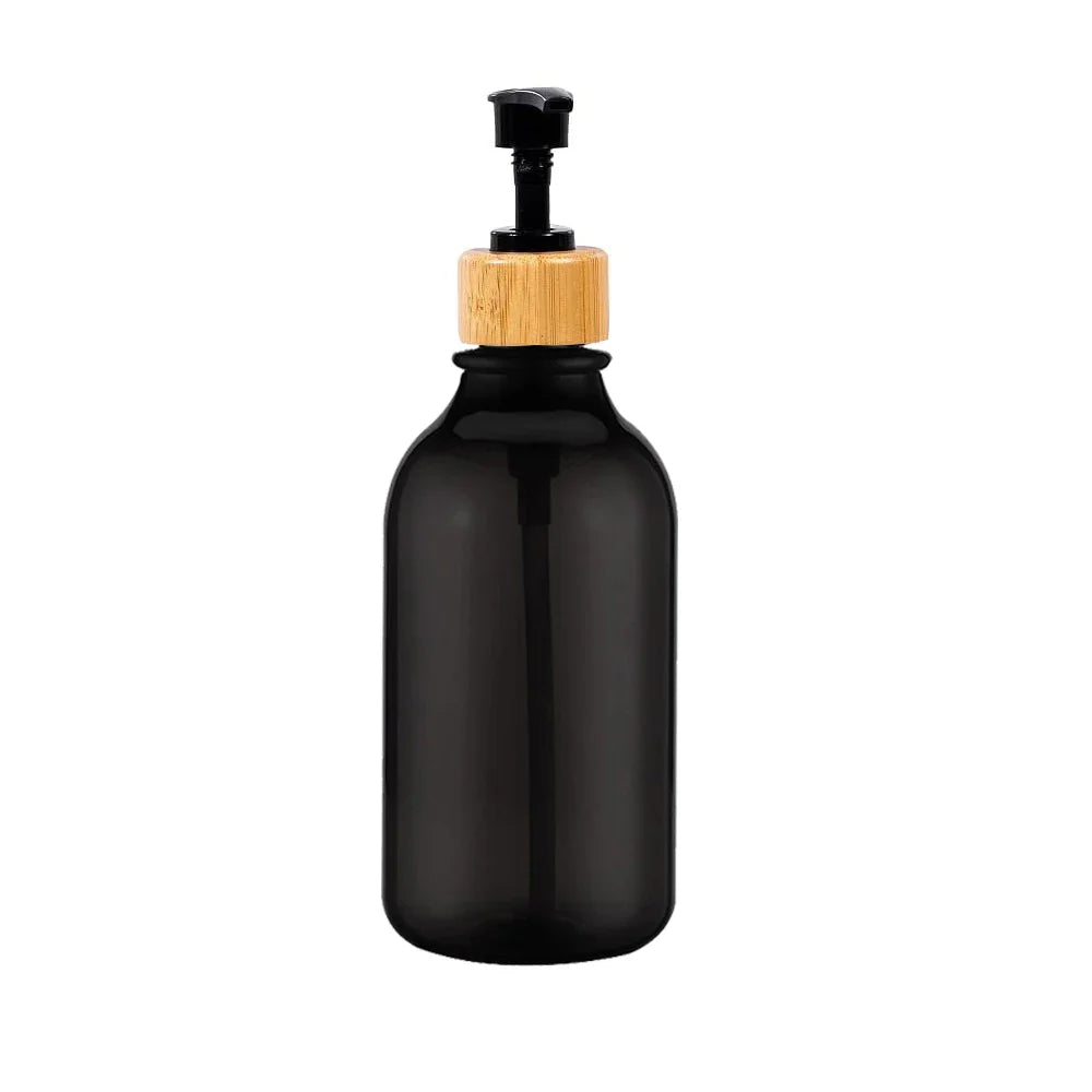 Elegant Amber Soap Dispenser Set with Bamboo Accents