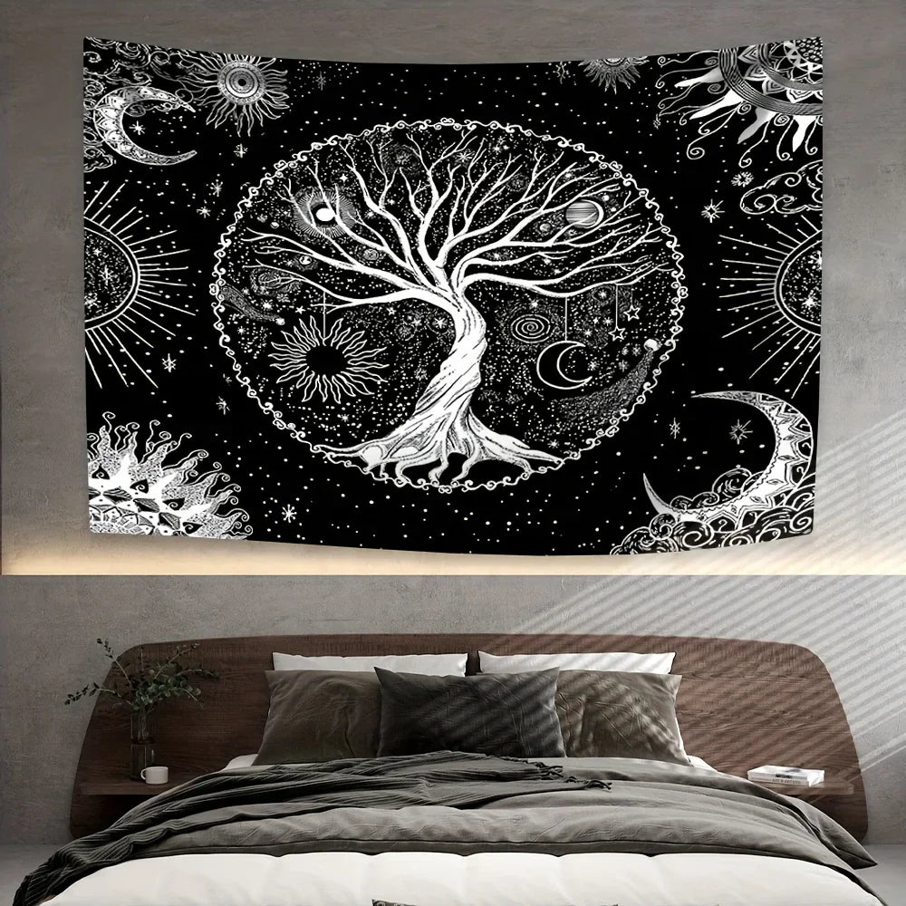 Elegant Bohemian Tapestry - Tree of Life & Celestial Harmony
