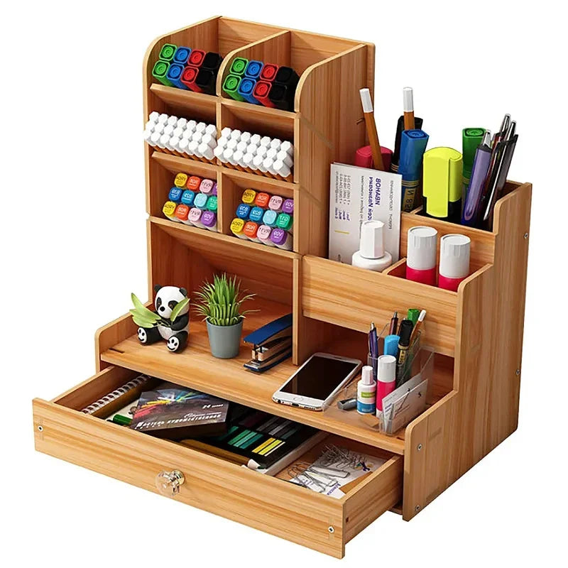Elegant Wooden Desk Organizer with Drawer for Home & Office