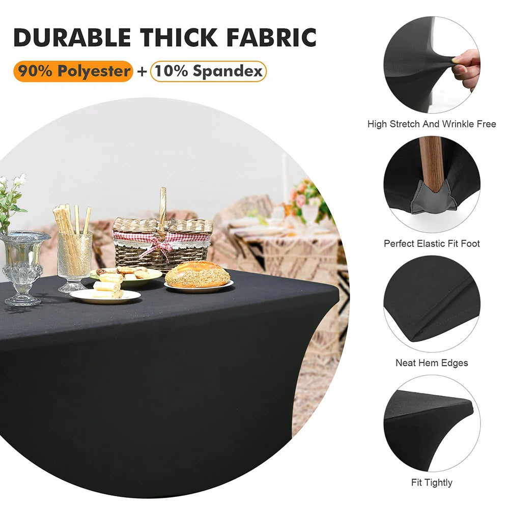 Elegant Black Spandex Table Cover - Wrinkle-Resistant 6ft Fit