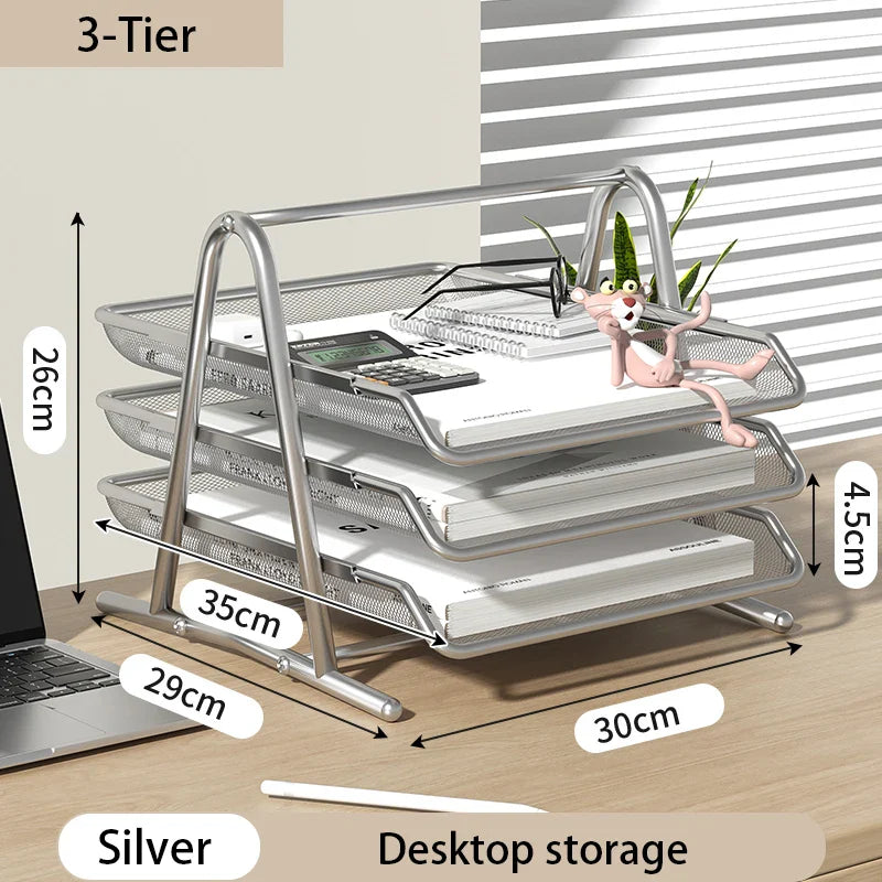 Elegant 3-Tier Mesh Desk Organizer - Maximize Your Workspace