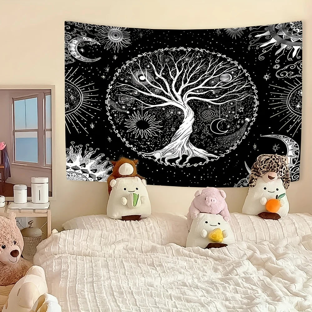 Elegant Bohemian Tapestry - Tree of Life & Celestial Harmony