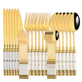 Elegant Gold Stainless Steel Cutlery Set - 30Pcs Ceramic Handle