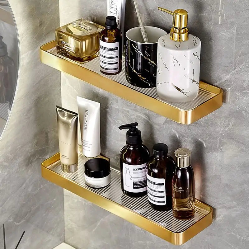 Elegant Brushed Gold Bathroom Shelf – Wall-Mounted Luxury