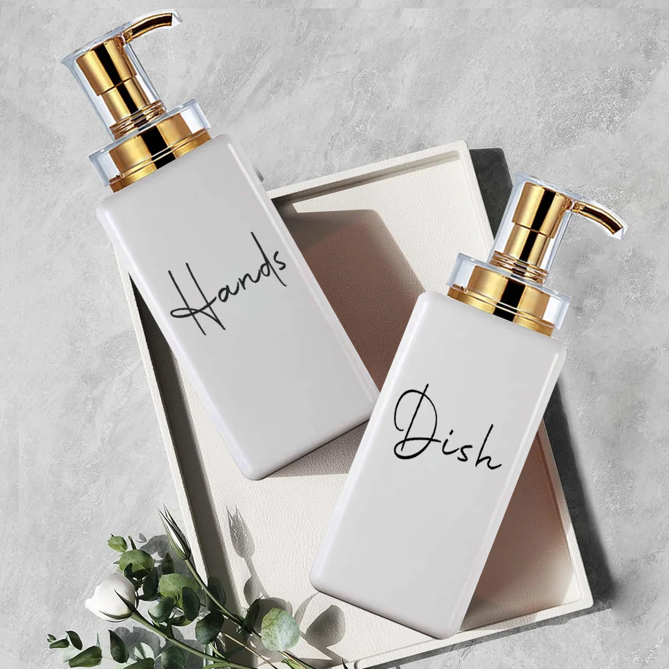 Elegant Square Soap Dispenser Set with Gold Pump