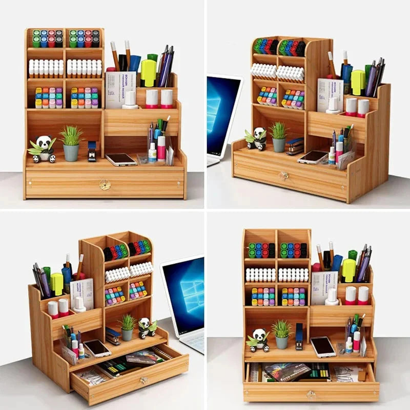 Elegant Wooden Desk Organizer with Drawer for Home & Office