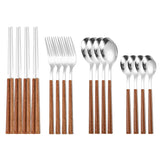 Elegant Stainless Steel Cutlery Set with Wooden Handles