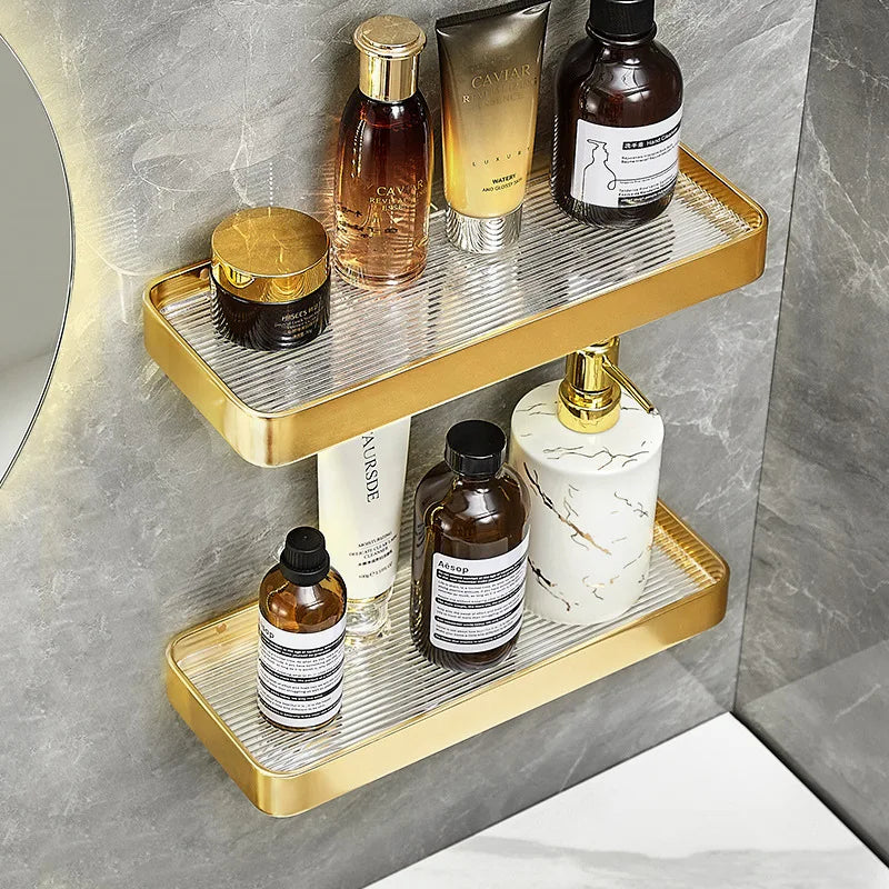 Elegant Brushed Gold Bathroom Shelf – Wall-Mounted Luxury