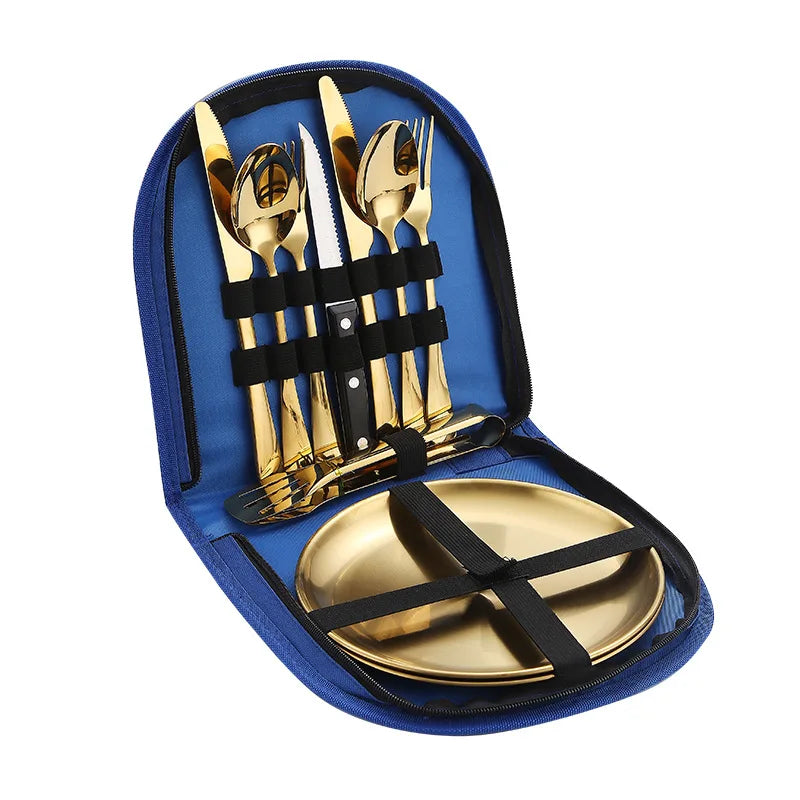 Elegant Stainless Steel Outdoor Tableware Set - 10in1 & 20in1 Options