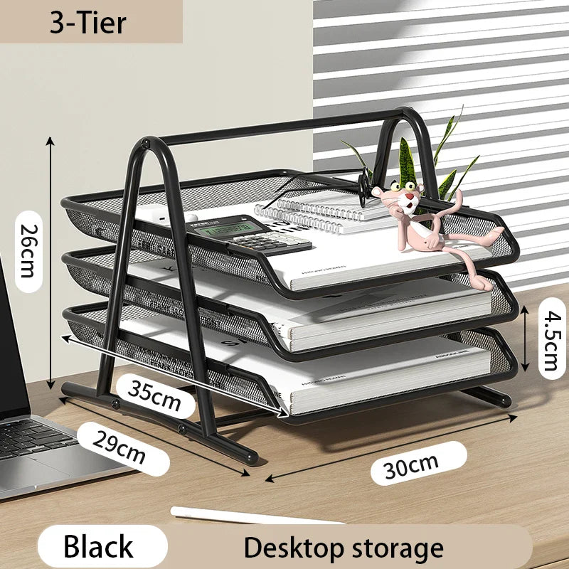 Elegant 3-Tier Mesh Desk Organizer - Maximize Your Workspace
