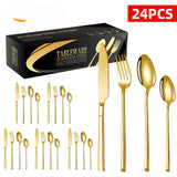 Elegant Stainless Steel Tableware Set: 24-Piece Luxury Dining