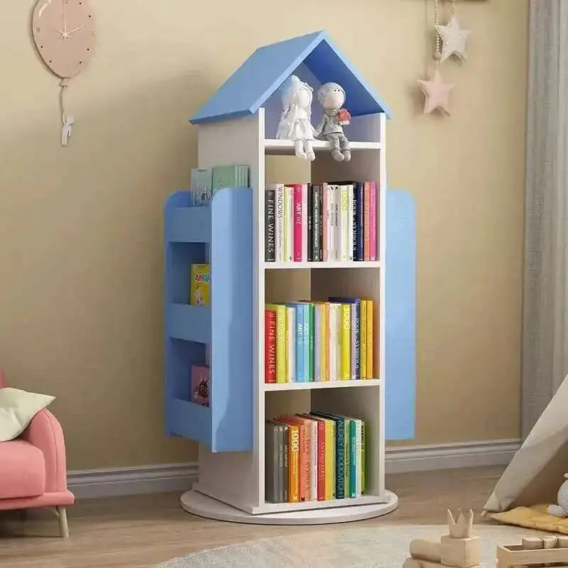 Enchanting 360° Rotating Children's Wooden Bookshelf