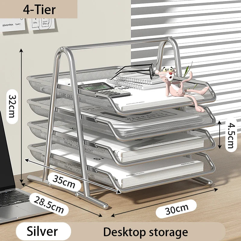 Elegant 3-Tier Mesh Desk Organizer - Maximize Your Workspace
