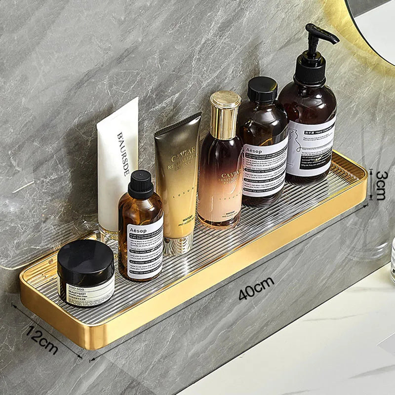 Elegant Brushed Gold Bathroom Shelf – Wall-Mounted Luxury
