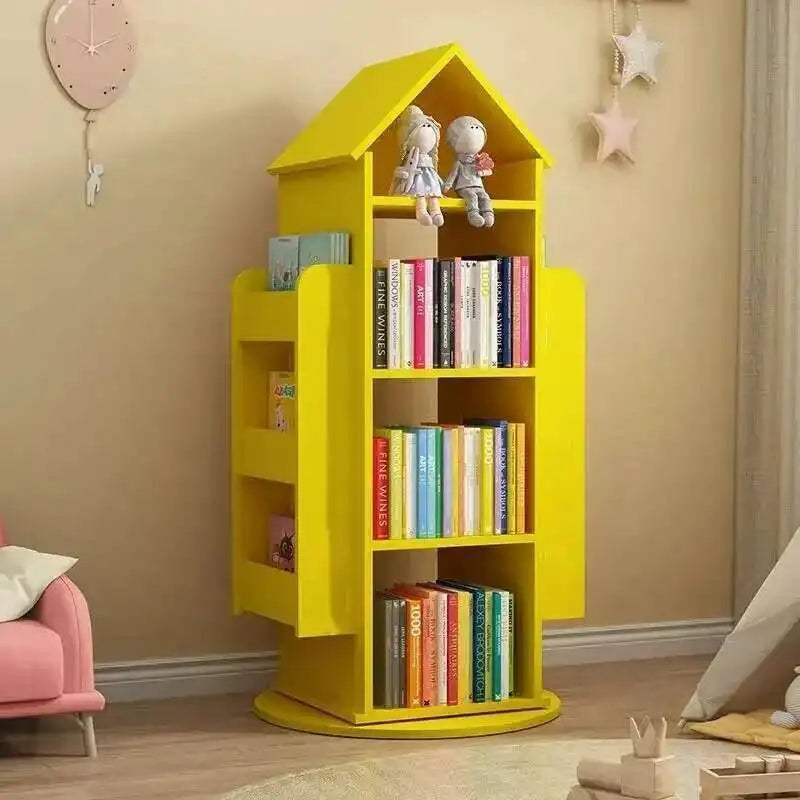 Enchanting 360° Rotating Children's Wooden Bookshelf