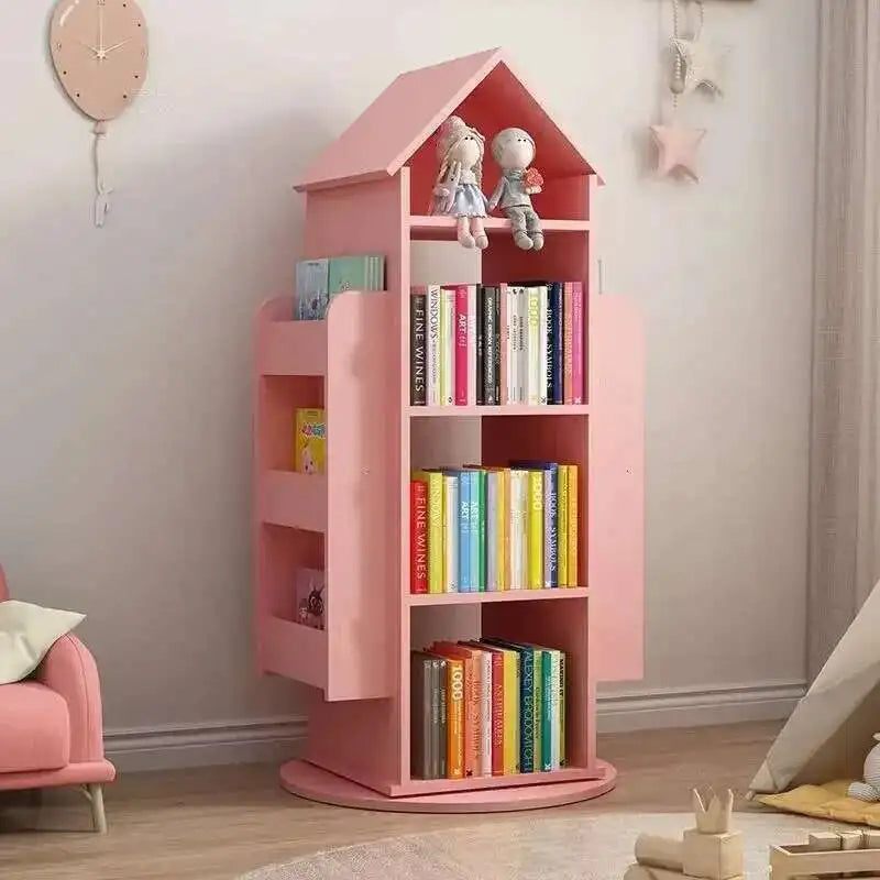 Enchanting 360° Rotating Children's Wooden Bookshelf