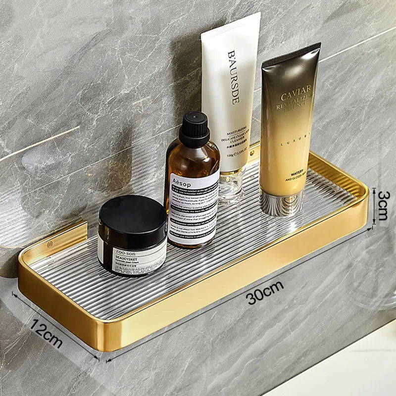 Elegant Brushed Gold Bathroom Shelf – Wall-Mounted Luxury