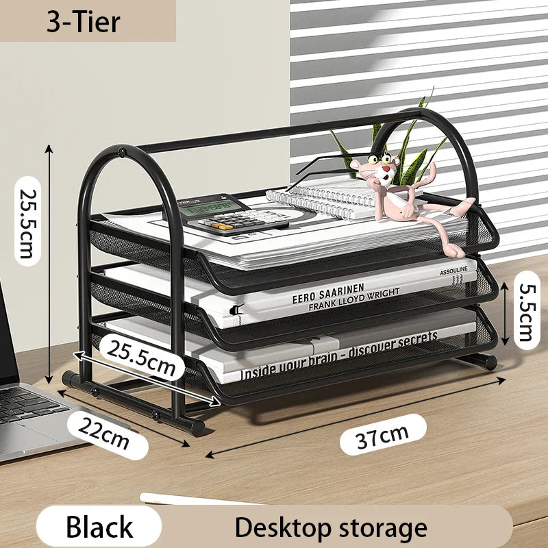 Elegant 3-Tier Mesh Desk Organizer - Maximize Your Workspace