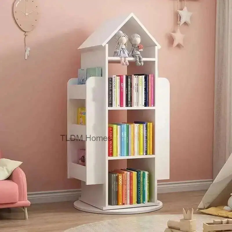 Enchanting 360° Rotating Children's Wooden Bookshelf