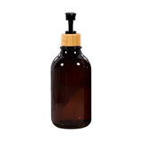 Elegant Amber Soap Dispenser Set with Bamboo Accents