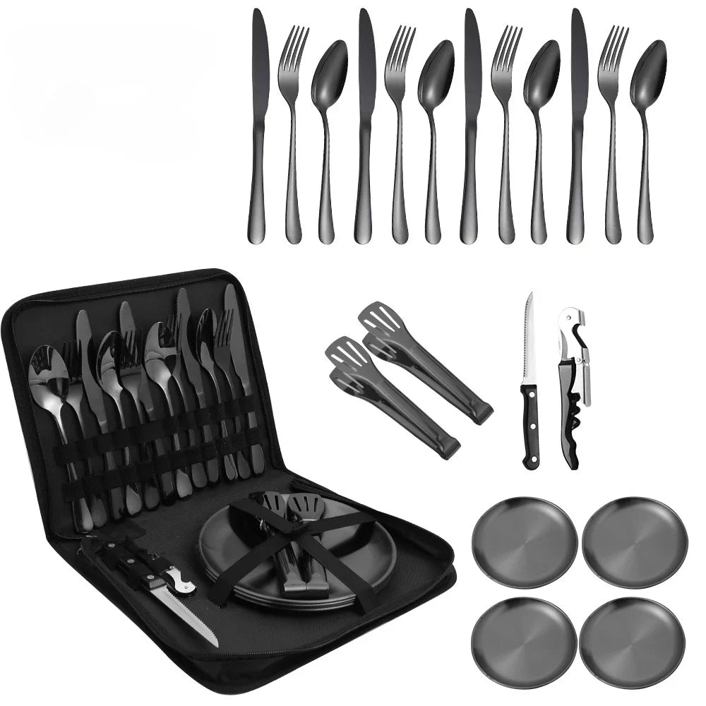 Elegant Stainless Steel Outdoor Tableware Set - 10in1 & 20in1 Options