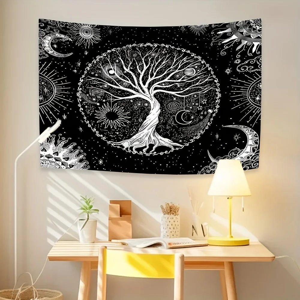 Elegant Bohemian Tapestry - Tree of Life & Celestial Harmony