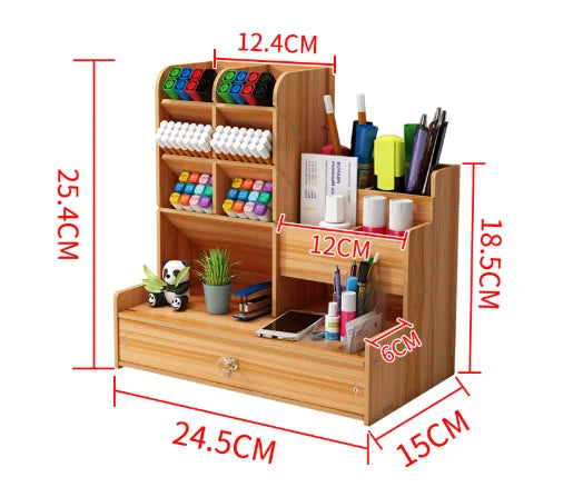 Elegant Wooden Desk Organizer with Drawer for Home & Office