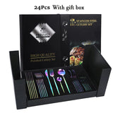 Luxurious Black & Gold Cutlery Set - 24pcs Gift Box