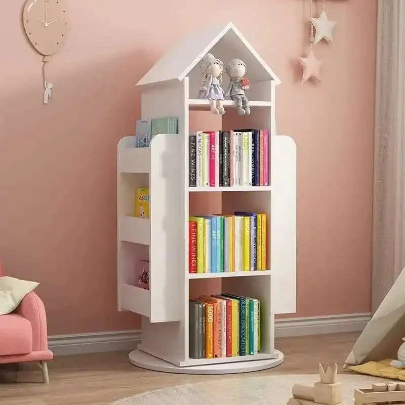Enchanting 360° Rotating Children's Wooden Bookshelf
