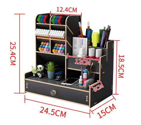 Elegant Wooden Desk Organizer with Drawer for Home & Office