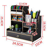 Elegant Wooden Desk Organizer with Drawer for Home & Office