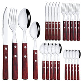 Exquisite Wooden Handle Stainless Steel Cutlery Set - 24Pcs