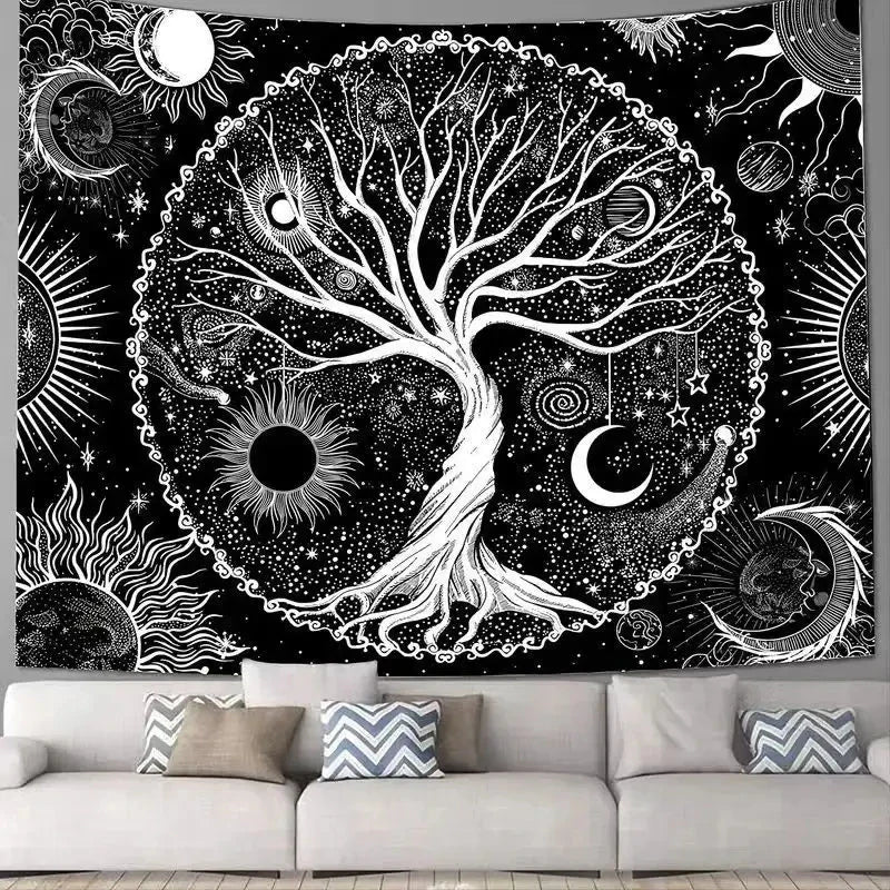 Elegant Bohemian Tapestry - Tree of Life & Celestial Harmony