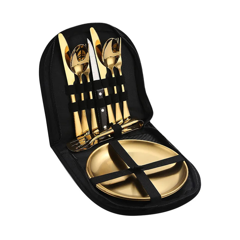 Elegant Stainless Steel Outdoor Tableware Set - 10in1 & 20in1 Options