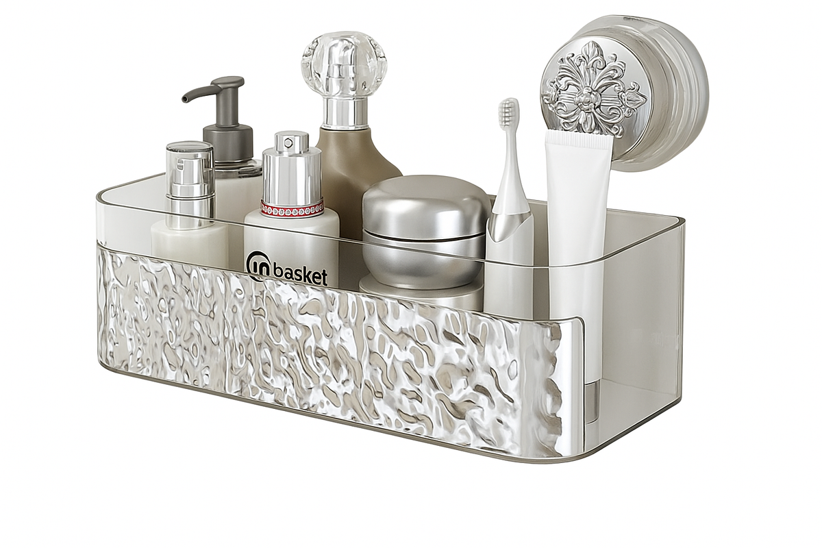 Elegant Glacier Suction Cup Bathroom Organizer