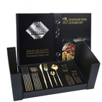Luxurious Black & Gold Cutlery Set - 24pcs Gift Box
