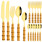 Elegant Bamboo Handle Stainless Steel Cutlery Set - 20Pcs