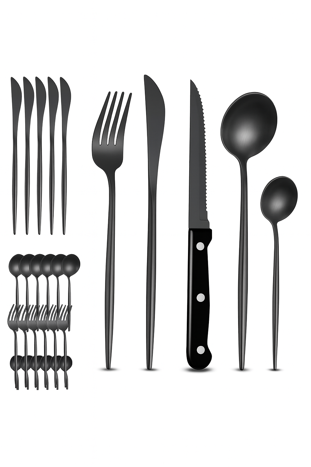 Elegant Black Stainless Steel Dinnerware Set - 30pcs