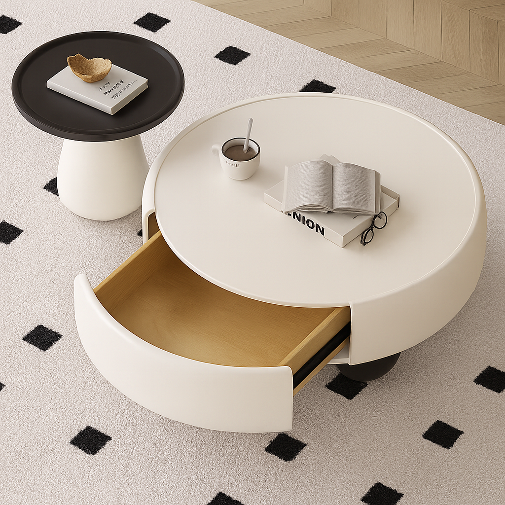 Elegant Cream Coffee Table with Storage Drawers